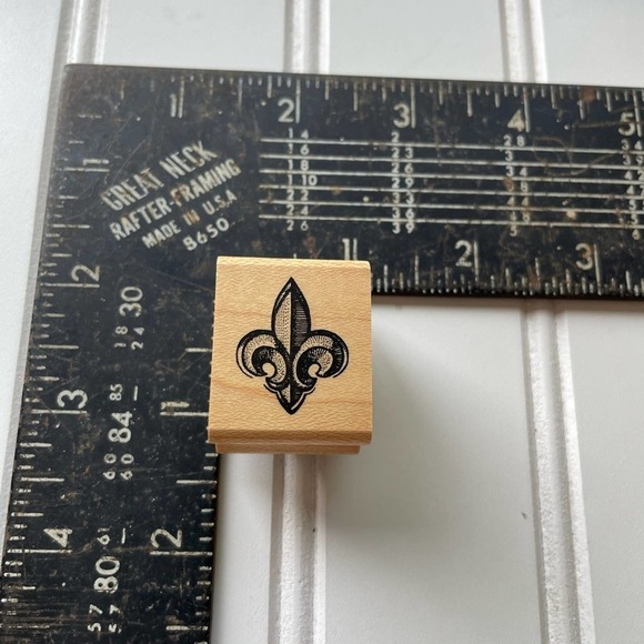 Vintage Wood Block Rubber Stamp Hamilton Arts Set Snow flake Fleur De Lis Shell - Picture 6 of 8